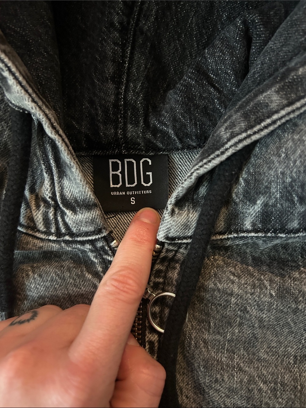 BDG Washed Black Hooded Denim Jacket - Picture 2 of 4